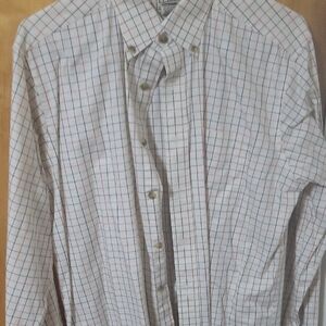 L.L. Bean Men's White and Blue Plaid Shirt